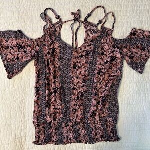 Daytrip Floral Cold Shoulder Pink & Black Top
